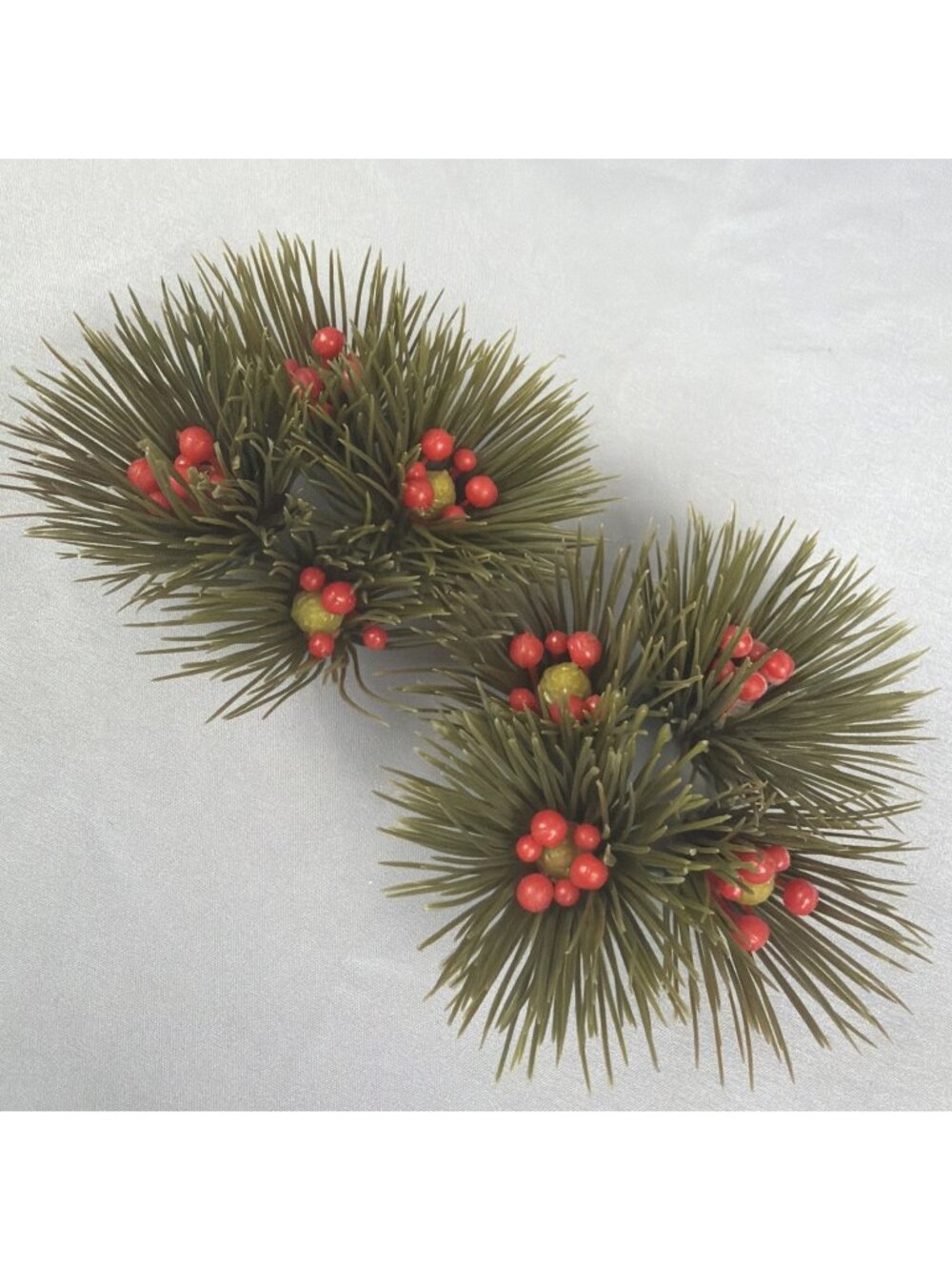 Set Vintage MCM Plastic Christmas Candle Rings 1.25" Pine Holly Taper Candle